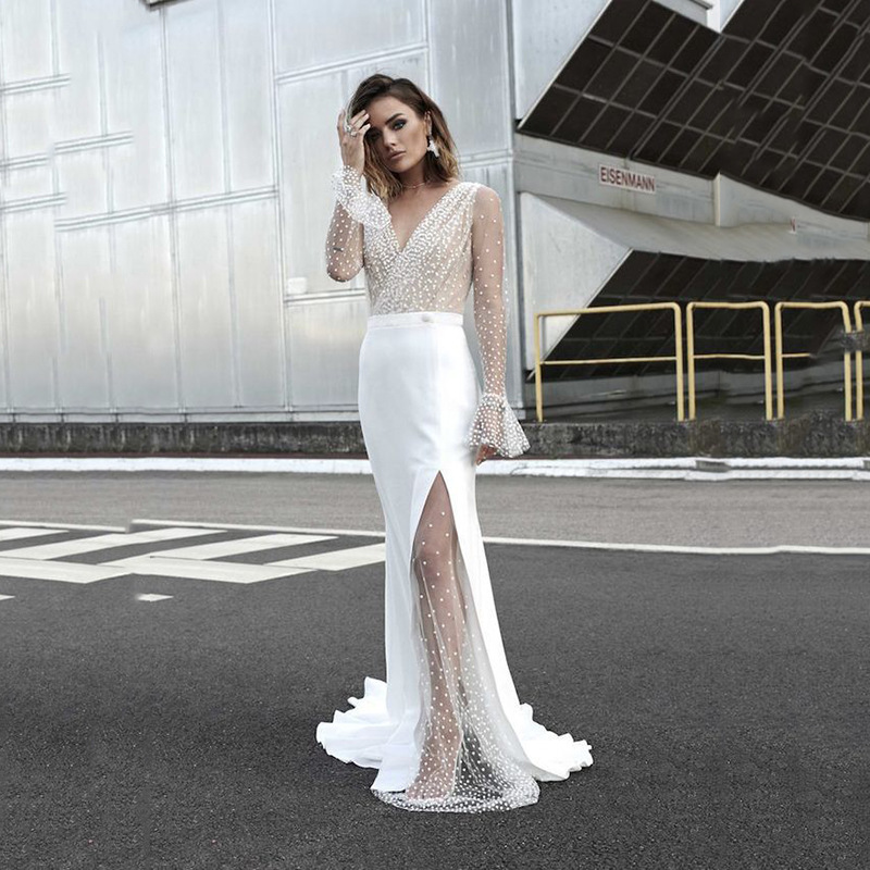 Vestido de Novia Sexy con Escote en V y Transparencias, Estilo Europeo y Americano, Nuevo para el Verano de 2025, Disponible en Amazon image 3