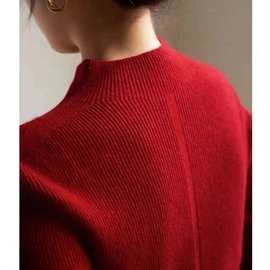 法式高级感气质车厘子红色半高领毛衣打底衫女秋冬修身内搭针织衫