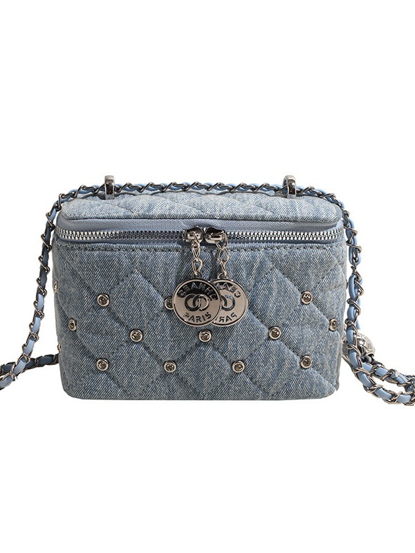 Xiaoxiang Style Diamond Box bolso pequeño cuadrado de mujer nueva textura de alta calidad de cadena de denim bolso de hombro
