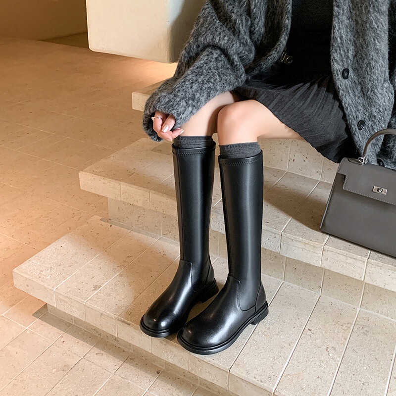 Elegant Long Boots for Women, Knee-High Boots, Autumn and Winter Velvet Elastic Straight Knight Boots, Korean Style