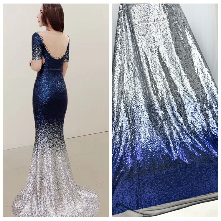 Multi-Color Gradient Sequin Fabric Dark Blue Sapphire Blue Black Gold Gradient Sequin Fabric Dress Fabric Gold