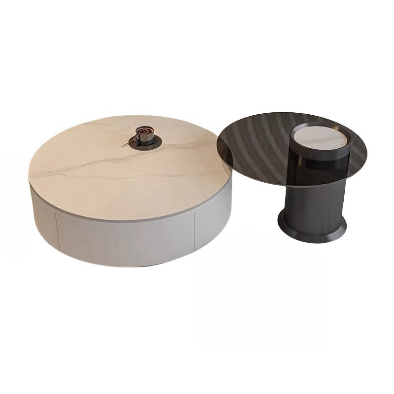 2025m 흰색 캐비닛: 스노우 마운틴 화이트 무광택 70+60 회색 사이드 테이블