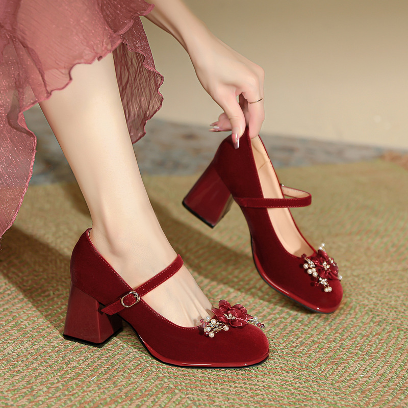 Mz-82 Mary Jane High Heels for Women, Red Wedding Shoes for Petite Brides and Bridesmaids, Chunky Heel, Large Size, Wide Fit Single Shoes Mz-82 Mary Jane High Heels for Women, Red Wedding Shoes for Petite Brides and Bridesmaids, Chunky Heel, Large Size, Wide Fit Single Shoes