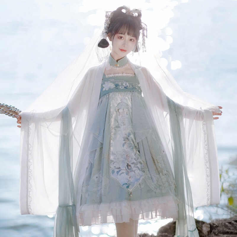 Original "Mirror Flower and Water Moon" modified Hanfu dress for women, with Han elements, chest-high skirt, Chinese style dress for spring and summer 6330 Original "Mirror Flower and Water Moon" modified Hanfu dress for women, with Han elements, chest-high skirt, Chinese style dress for spring and summer 6330