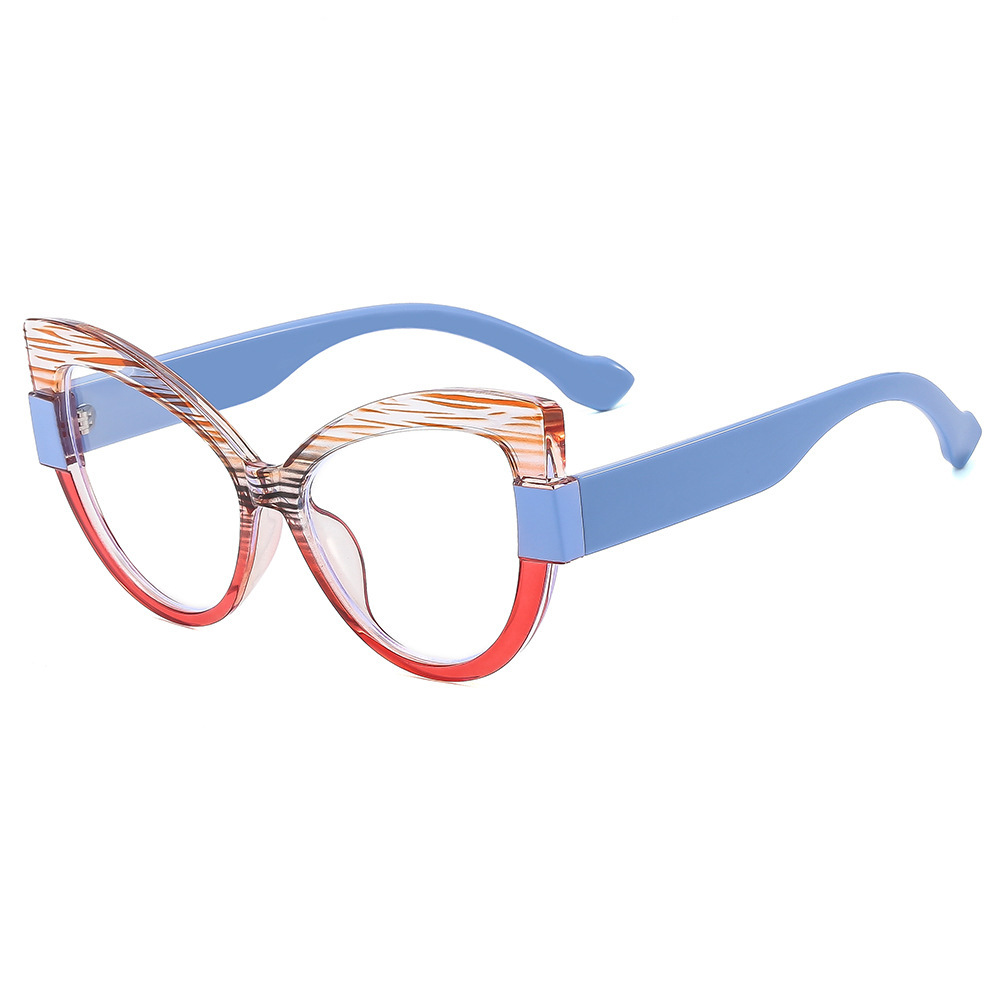 Gafas de montura TR90 transfronterizas, color de contraste de sentido avanzado, ojos de gato coloridos, espejo plano anti-azul, marco de gafas de todo fósforo de moda