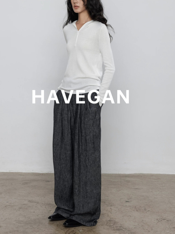 与间HAVEGAN/秋季连帽羊毛长袖针织衫女打底纯色慵懒弹力休闲上衣|undefined