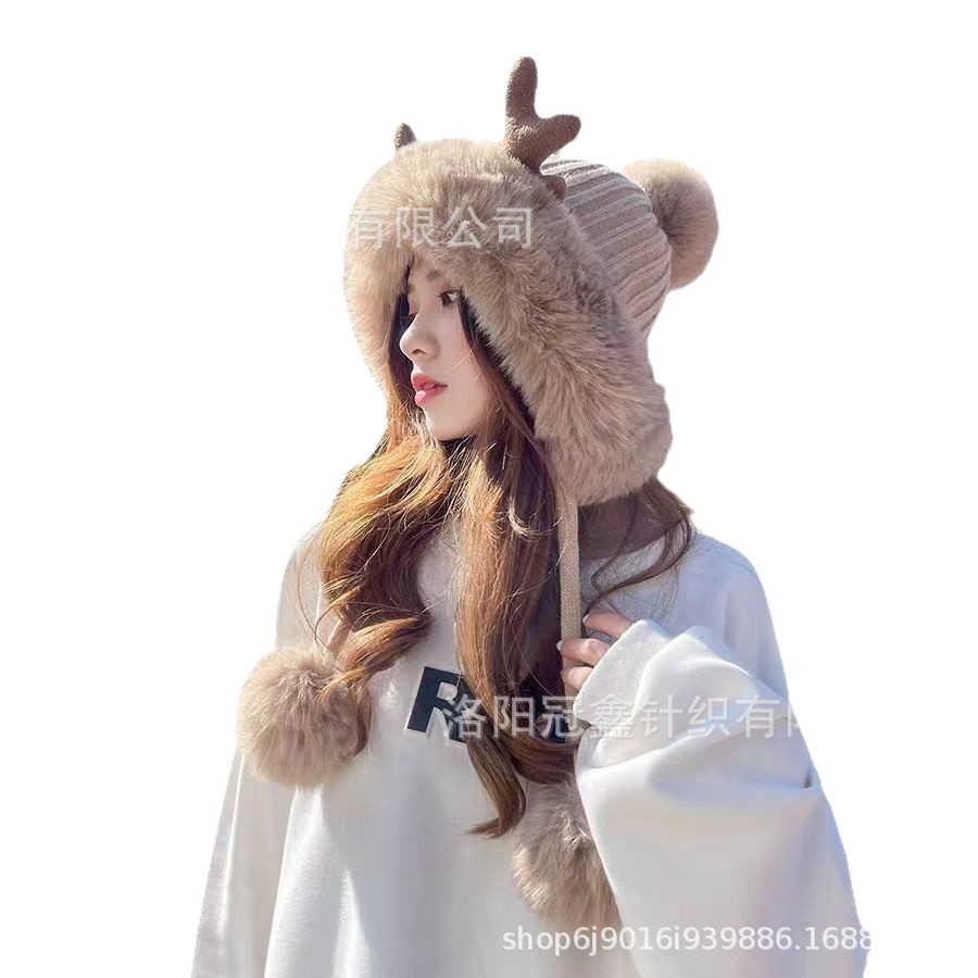 秋冬の韓国版のかわいい鹿の角の毛の帽子の子供の耳の毛の帽子のクリスマスは厚い東北の雷鋒の帽子の自転車の帽子に乗ります。