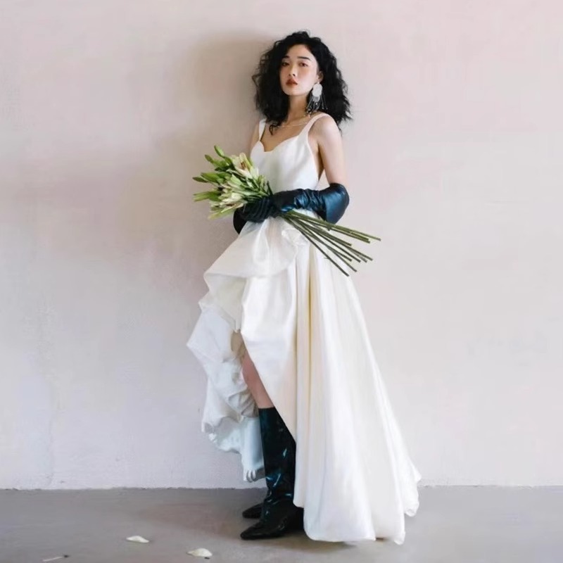 Abito da sposa con spalline alla francese 2026, nuovo abito da viaggio elegante e leggero in raso di alta qualità, stile Mori, per donna_voghion.com
