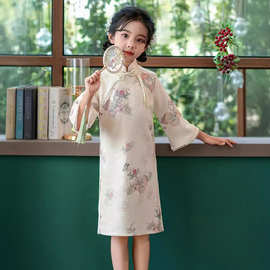 2026春秋女童新中式水墨画旗袍礼服演出服节日出游国风旗袍连衣裙