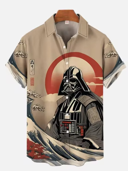 2024 New Hawaiian Shirt Men's Star Wars Shirt Walker Printed Short Sleeve Shirt for Men and Women
