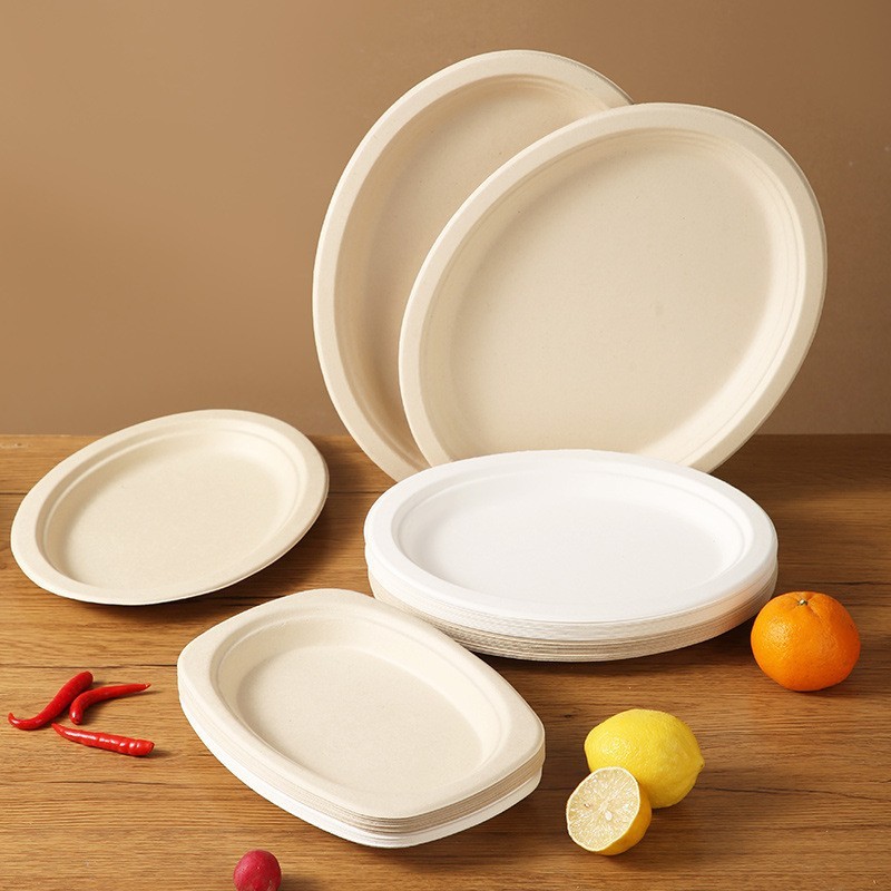 Disposable oval disc paper plate vegetable plate degradable pulp tableware party barbecue plate fruit plate paper plate