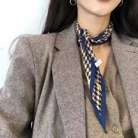 日韩爆款千鸟格丝巾甜美装饰几何图案女四季通用现货印花丝巾直播