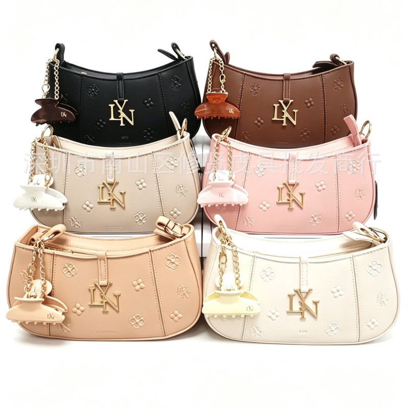 Lyn Accs 2026 New Style Hairpin Pendant Plum Blossom Patchwork Baguette Bag Handbag Shoulder Crossbody Women's Bag Lyn Accs 2026 New Style Hairpin Pendant Plum Blossom Patchwork Baguette Bag Handbag Shoulder Crossbody Women's Bag