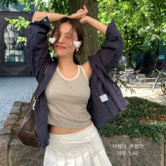 现货2025秋季新款韩国东大门tan*at翻领单排扣格纹长袖衬衫上衣女