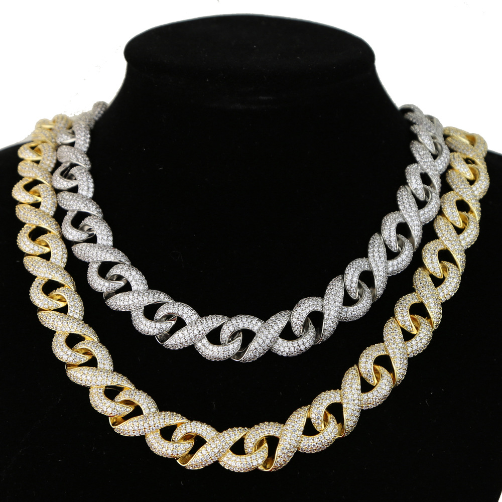 Nouveau collier pour homme Amazon, style hip-hop, orné de zircon infini de 15 mm de large et entièrement serti de diamants. Disponible pour_voghion.com
