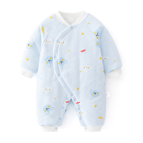 Newborn baby clothes, pure cotton, thickened quilted jumpsuit, baby autumn and winter clothing suit, thin cotton jacket and cotton coat new style