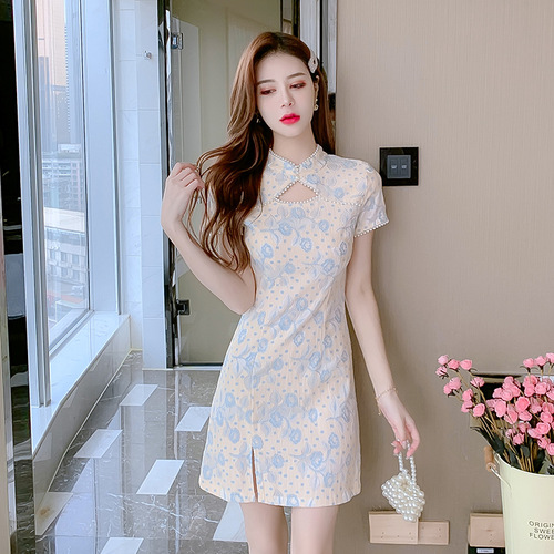  young Chinese dress modified dress Short Lace Chinese Dress retro cheongsam dress for women girls  floral skirt