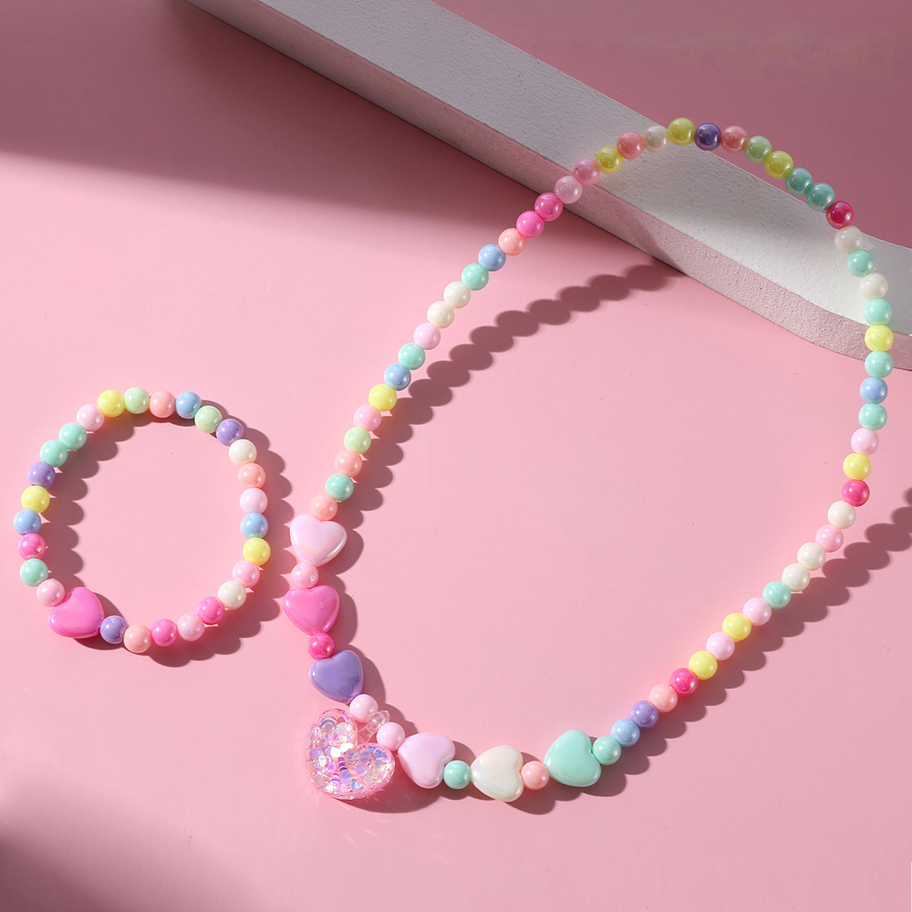Cute Heart Shape Resin Beaded No Inlaid Women's Bracelets Necklace display picture 3