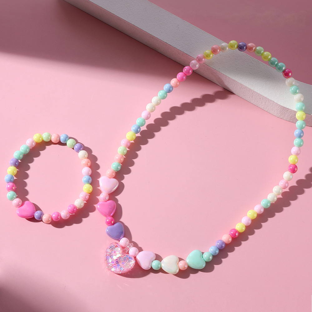 Cute Heart Shape Resin Beaded No Inlaid Bracelets Necklace 2 Pieces