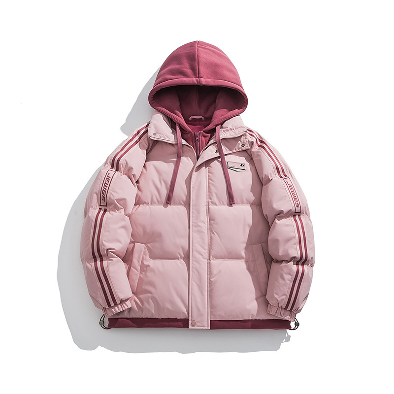 Ten Thousand Pieces of Cotton-Padded Clothes with Color-Blocked Stripes for Women, Autumn and Winter Vacation Two-Piece Trendy Brand Fleece-Lined, Thickened and Warm