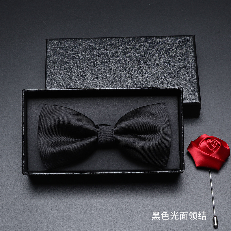 블랙 글로시 나비넥타이 (선물박스 + 코사지)