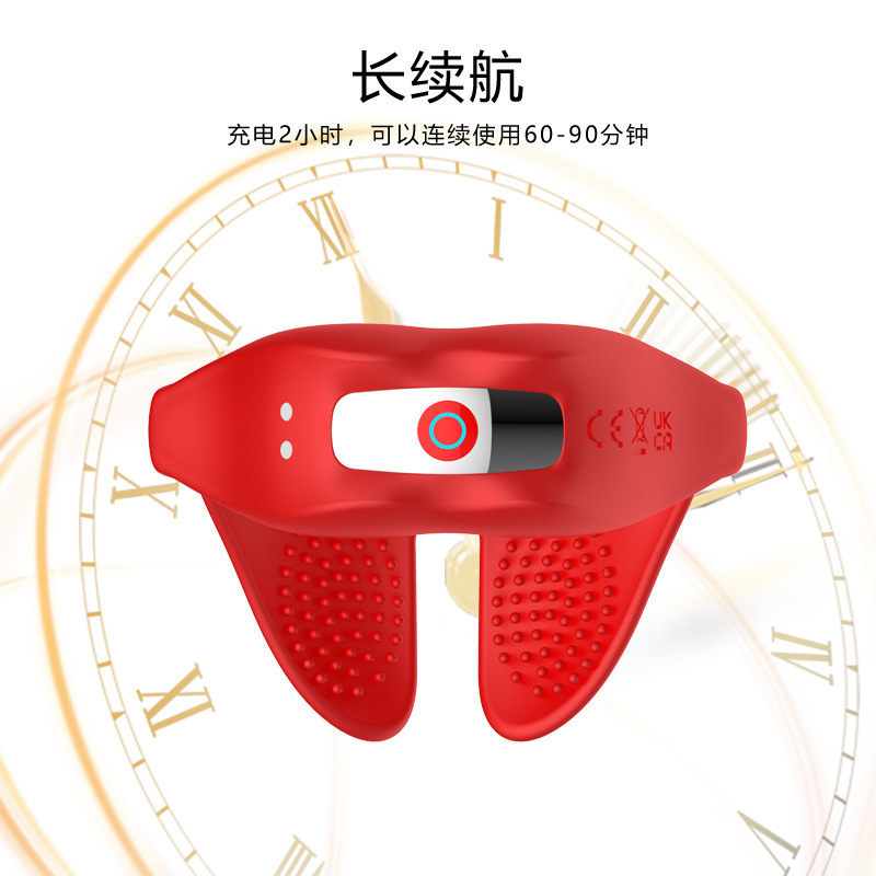 Red Lip Vibrating Lock Ring Silicone Cock Ring with Prostate and Testicle Vibration — detail image 7