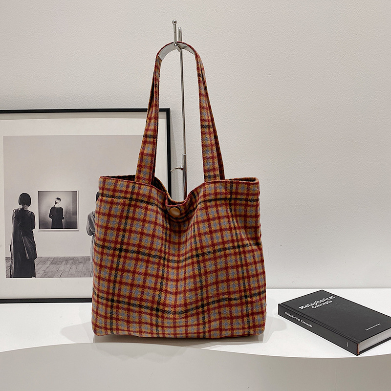 Otoño y invierno de gran capacidad bolso de hombro japonés bolso de cuadrícula de estilo universal bolso de lona de mujer bolso de viaje de estudiantes