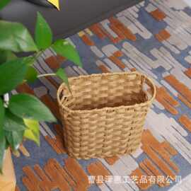 跨境带手柄柳条垃圾桶迷你柳条篮家庭办公室收纳筐手提插花编织篮