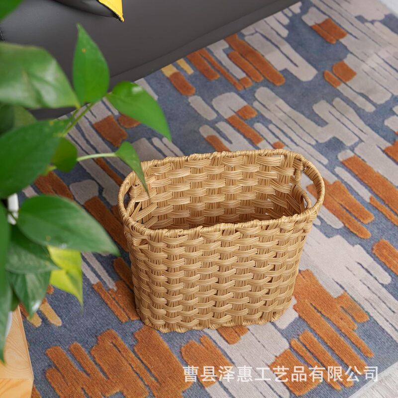 Cross-border Wicker Trash Bin with Handle Mini Wicker Basket Home Office Storage Basket Portable Flower-arranging Woven Basket Cross-border Wicker Trash Bin with Handle Mini Wicker Basket Home Office Storage Basket Portable Flower-arranging Woven Basket