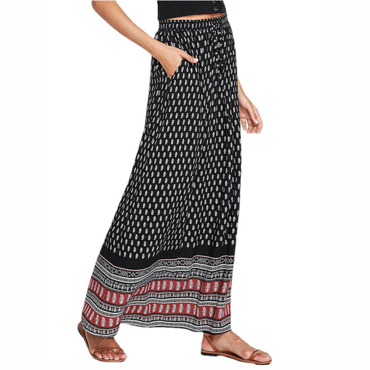 Jupe longue bohème évasée taille haute à imprimé léopard pour femme, collection été 2022_voghion.com