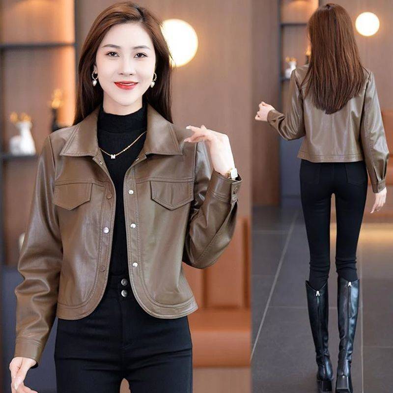 Maillard Short Leather Jacket Women's 2025 Spring and Autumn New Fashion Elegant Small Motorcycle Leather Jacket