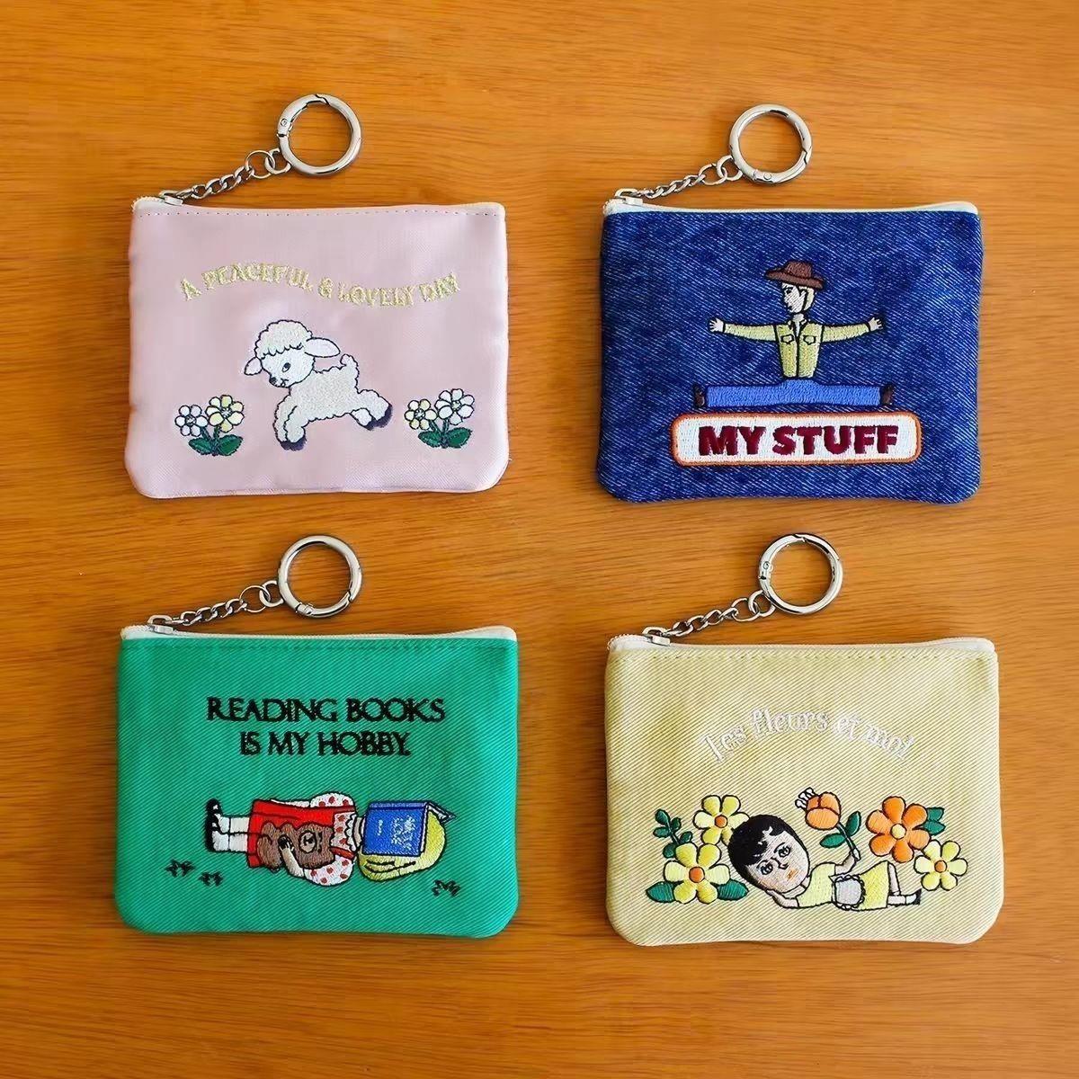 Korean 1537 Weird Auntie Embroidered Key Coin Purse Portable Storage Bag Multifunctional Ins-style Pendant Women's Card Holder