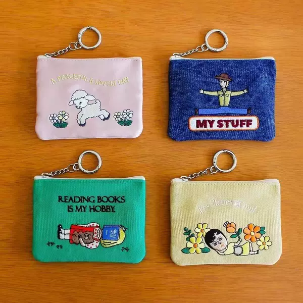 Korean 1537 Weird Auntie Embroidered Key Coin Purse Portable Storage Bag Multifunctional Ins-style Pendant Women's Card Holder