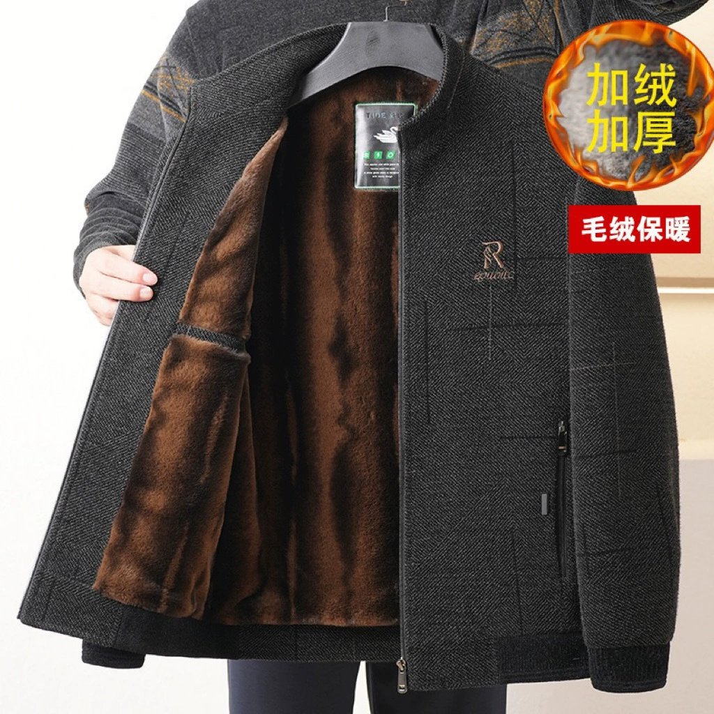 Осенне-зимняя куртка из синели для мужчин среднего возраста, на флисовой подкладке, утепленная, новая модель 2025 года, новогодняя одежда, утолщенное хлопковое пальто для пожилых людей.