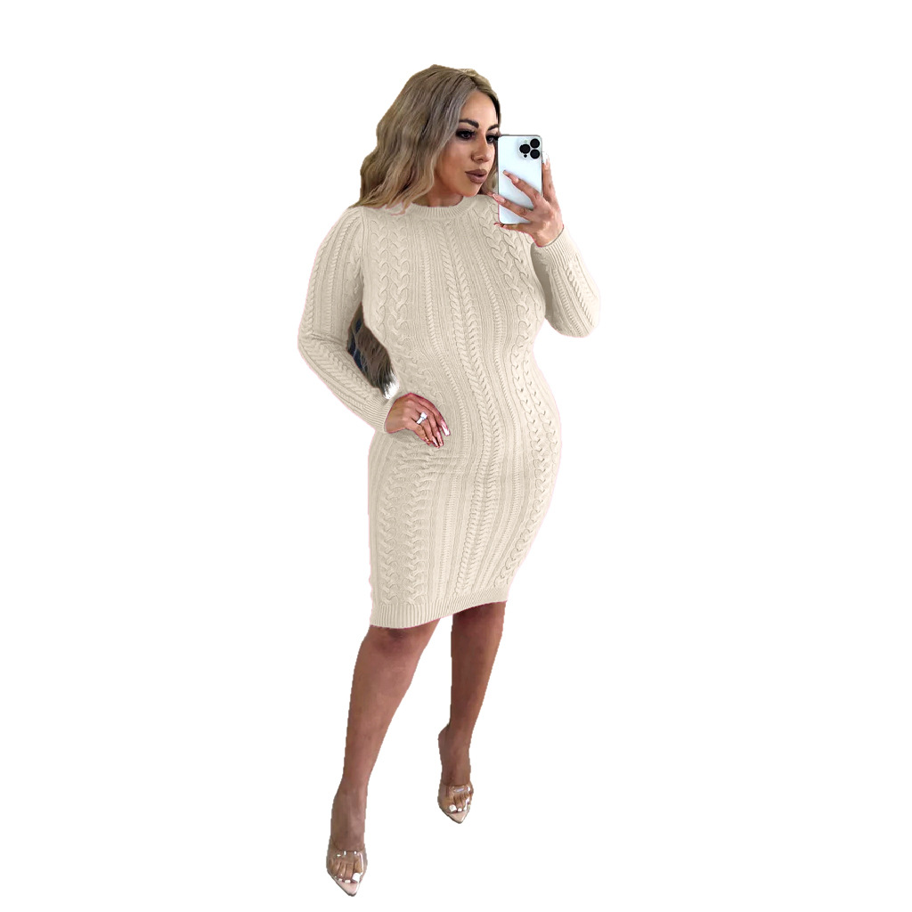 Robe pull femme couleur unie sexy mode robe en maille_voghion.com