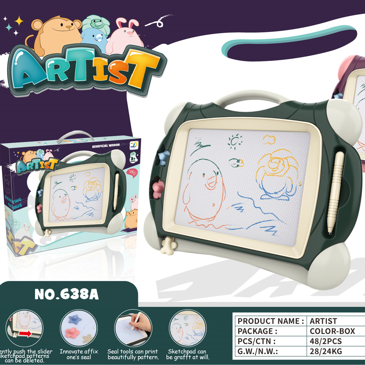 Niños transfronterizos color tablero de dibujo magnético educación temprana pintura graffiti tablero de escritura de plástico color puzzle tablero de dibujo juguete
