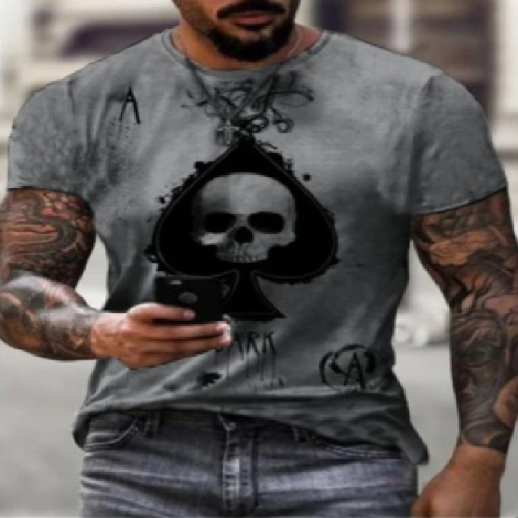 Summer New Playing Card A Skull Print Men's T-shirt Short Sleeve_voghion.com