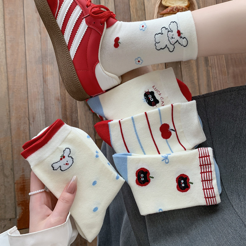 Cartoon cute puppy socks for women, thin summer style, suitable for pairing with Birkenstock shoes, college-style mid-calf socks, Korean-style slouch socks Cartoon cute puppy socks for women, thin summer style, suitable for pairing with Birkenstock shoes, college-style mid-calf socks, Korean-style slouch socks