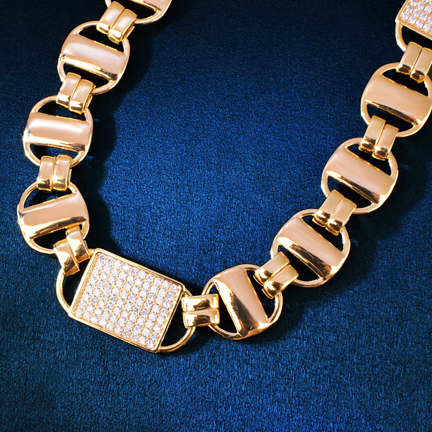 Hip-hop Square Zircon Necklace, Personalized Copper Chain Jewelry_voghion.com