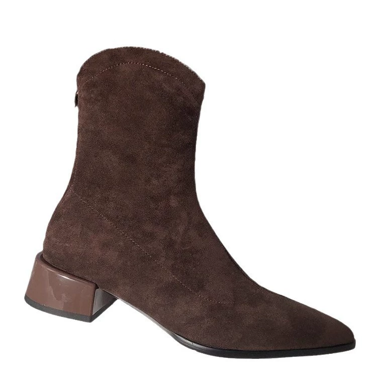 Demi-season elastic high low boots pointy toe