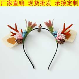 圣诞节鹿角发箍可爱猫耳朵儿童头箍表演摄影成人圣诞鹿角头饰欧美