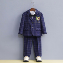 男童格子小西装套装秋冬新款儿童西服套装花童礼服钢琴走秀服加绒