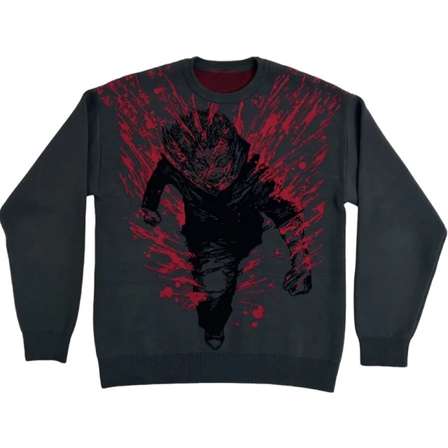 Unisex Knitted Pullover Sweater With Anime Jacquard Pattern_voghion.com