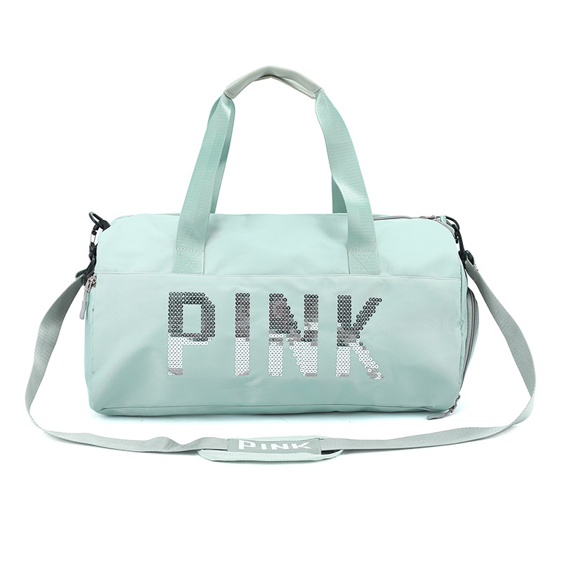 Pink New Travel Bag Letter Sequins Bag Fitness Storage Bag Bucket Travel Bag Dry And Wet Separation Swimming Bag