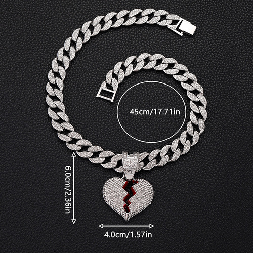 European and American personality ins style 18k alloy full of diamonds and heart painted oil pendant necklace fashionable and versatile love necklace jewelry