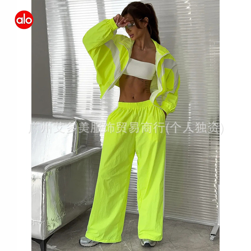 Alo casual amazon mujer transfronteriza europea y americana manga larga color cardigans deportivos pantalones largos trajes de estilo callejero