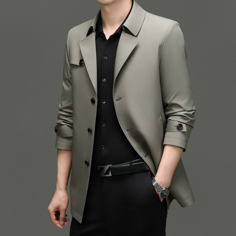 Genuine Brand High-End Men's Suit Collar Windbreaker Men's Middle-Aged Business Casual 2025 New Top Mid-Length Jacket