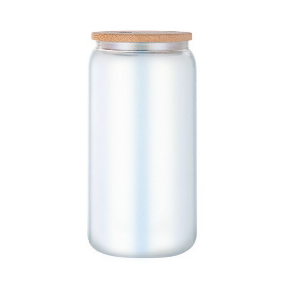 Taza de vidrio de transferencia de calor de 12oz de sublimación Taza de vidrio esmerilado Mason Taza de revestimiento Taza de vidrio con tapa de bambú