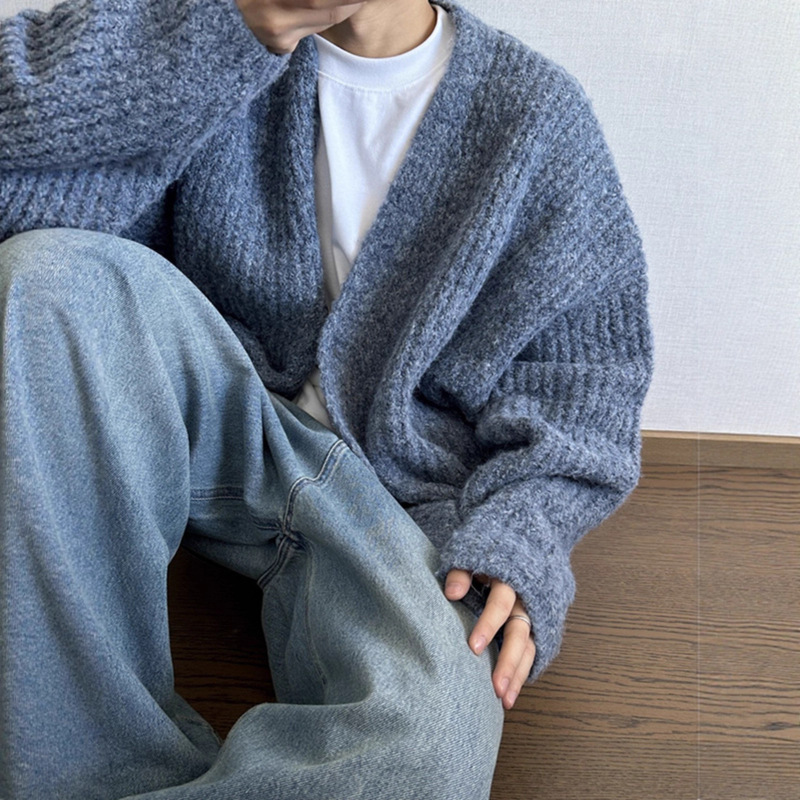 American Retro Thick Woolen Cardigan Sweater Men's Winter Wear High-End Jacket Heavyweight Couple Lazy Knitwear