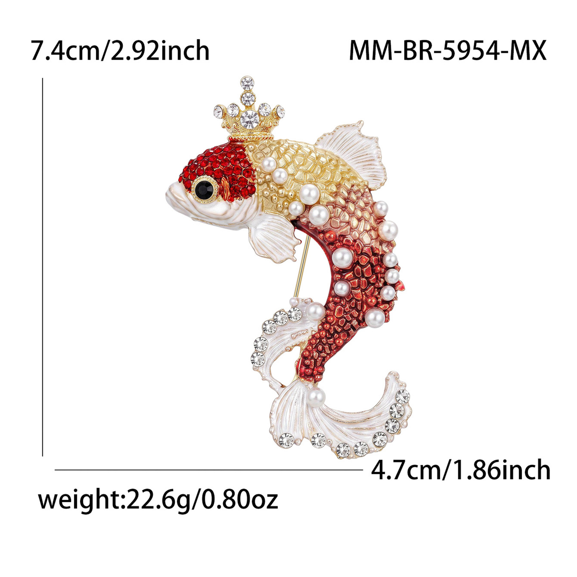 Creative enamel crown and carp brooch, new animal-themed Chinese red jewelry, wholesale, versatile: BR5954